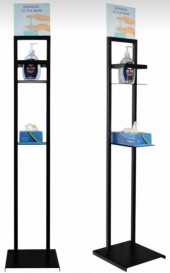 Piantana dispenser gel disinfettante mani e guanti.