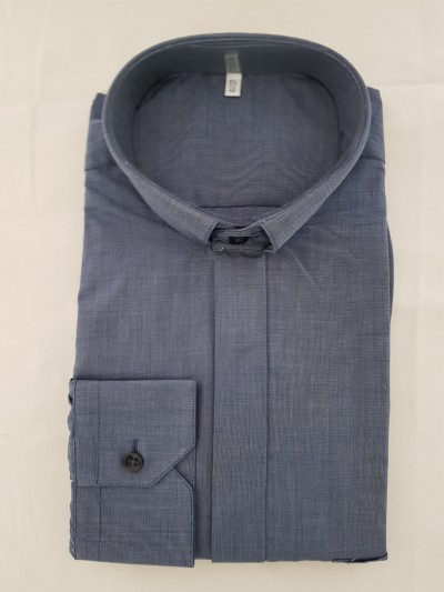 CAMICIA CLERGY FILO COTONE MAN. LUNG. BLUETTO TG. 40