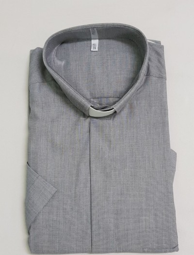 CAMICIA CLERGY FILO COTONE 100% MAN. CORT. GRIGIO CHIARO TG. 42