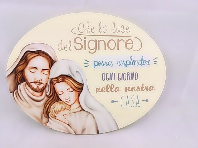 Quadro ovale sacra famiglia in legno laccato 27x21 cm