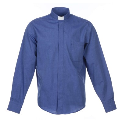 CAMICIA MISTO COTONE MAN. LUNG. BLU TG. 38