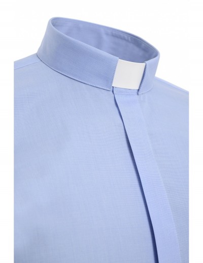 CAMICIA TINTA UNITA MISTO COTONE MAN. CORT. CELESTE TG. 41